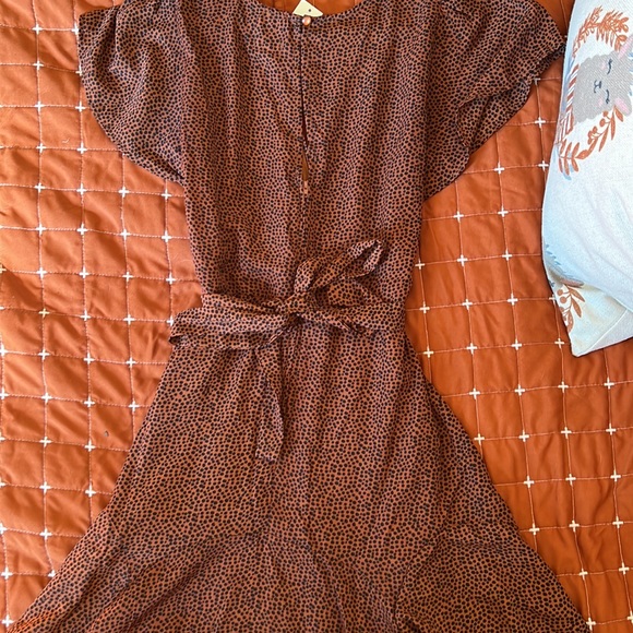 Ditzy Dot burnt orange Brown Flutter Dress - Picture 5 of 7